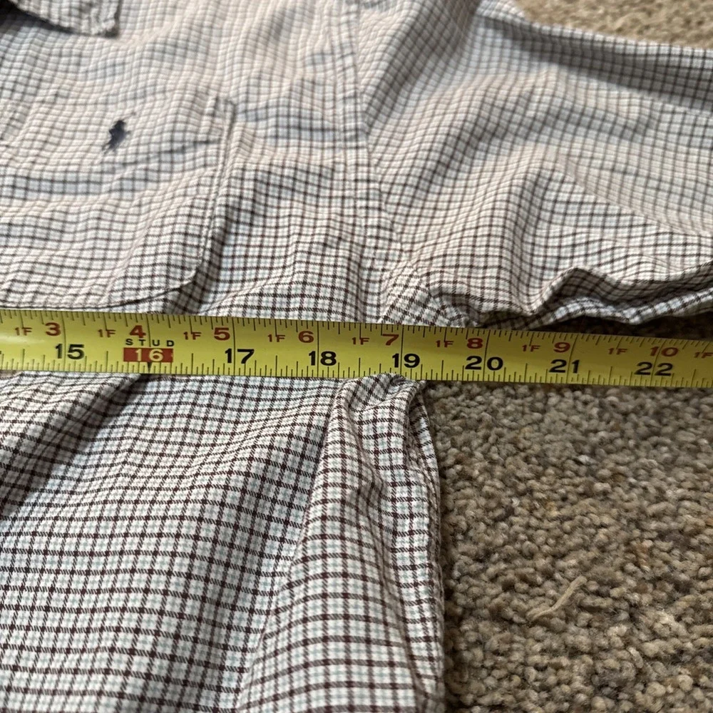 Polo Ralph Lauren Dress Shirt Boys XL 20‎ Blue Beige Plaid Blake Button Up